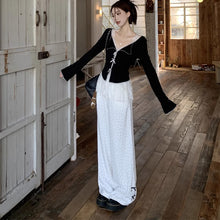 画像をギャラリービューアに読み込む, 3点セットアップ蝶の装飾長袖レースキャミソールポルカドットワイドレッグパンツファッションスーツ韓国ファッション
