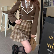 画像をギャラリービューアに読み込む, 3点セット仮装 ハロウィンJK制服スーツカレッジ風ジャケット シャツ チェック柄 プリーツスカートワンピース