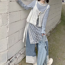 画像をギャラリービューアに読み込む, 3点セットアップキャミニットとレーススカートと长袖Tシャツかわいいセットガーリー