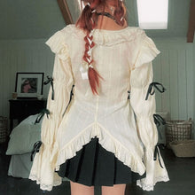 画像をギャラリービューアに読み込む, レースシャツ グランジ ゴシック イレギュラー ブラウス 原宿 バンデージ シャツ ヴィンテージ ロリータ 洋服 lolita vネックレデイーズ