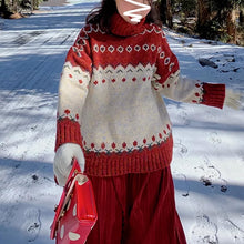 画像をギャラリービューアに読み込む, かわいい韓国っぱタートルネックセータークリスマス洋服レッドトップス