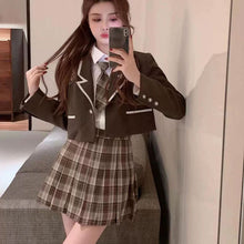 画像をギャラリービューアに読み込む, 3点セット仮装 ハロウィンJK制服スーツカレッジ風ジャケット シャツ チェック柄 プリーツスカートワンピース