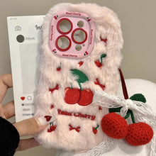 画像をギャラリービューアに読み込む, いぐるみ刺繍チェリー柄携帯電話ケースiPhone 15 iPhone 16 スマホケース韓国ファッション