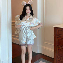 画像をギャラリービューアに読み込む, ホームウェアスーツルーズラペル半袖パジャマパジャマパンツツーピース夏アイスシルククールスーツ屋外で着用可能快適なホームウェア