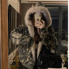 画像をギャラリービューアに読み込む, 韓国系ファッション迷彩ミリタリー刺繍ワッペン厚手防寒ファースタジャンジャケットアウター原宿系個性的