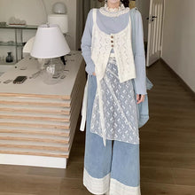 画像をギャラリービューアに読み込む, 3点セットアップキャミニットとレーススカートと长袖Tシャツかわいいセットガーリー