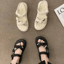 画像をギャラリービューアに読み込む, オールマッチファッションサンダルビーチシューズプラットフォームプラットフォームローマンシューズクロスベルト バタフライモチーフ プラットフォーム サンダル