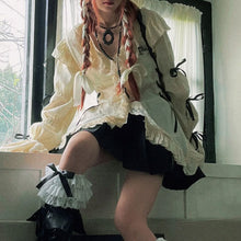画像をギャラリービューアに読み込む, レースシャツ グランジ ゴシック イレギュラー ブラウス 原宿 バンデージ シャツ ヴィンテージ ロリータ 洋服 lolita vネックレデイーズ