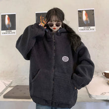 画像をギャラリービューアに読み込む, 韓国ファッショントップスアウター ボア ブルゾン フード付きオーバーサイズカジュアル コード