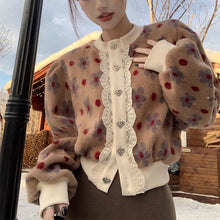 画像をギャラリービューアに読み込む, レトロ花の継ぎ合わせニットセーターショート長袖トップスフレンチレトロトップス