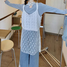 画像をギャラリービューアに読み込む, 3点セットアップキャミニットとレーススカートと长袖Tシャツかわいいセットガーリー