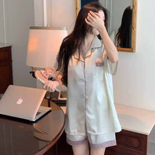 画像をギャラリービューアに読み込む, ホームウェアスーツルーズラペル半袖パジャマパジャマパンツツーピース夏アイスシルククールスーツ屋外で着用可能快適なホームウェア