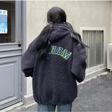 画像をギャラリービューアに読み込む, 韓国ファッショントップスアウター ボア ブルゾン フード付きオーバーサイズカジュアル コード