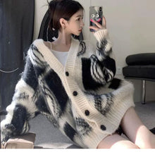 画像をギャラリービューアに読み込む, Vネックニット カーディガン トップス韓国ファッションゆったりカジュアルセーター