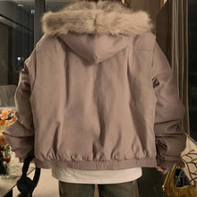 画像をギャラリービューアに読み込む, 韓国系ファッション迷彩ミリタリー刺繍ワッペン厚手防寒ファースタジャンジャケットアウター原宿系個性的