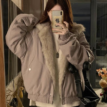 画像をギャラリービューアに読み込む, 韓国系ファッション迷彩ミリタリー刺繍ワッペン厚手防寒ファースタジャンジャケットアウター原宿系個性的