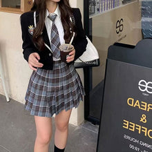 画像をギャラリービューアに読み込む, 3点セット仮装 ハロウィンJK制服スーツカレッジ風ジャケット シャツ チェック柄 プリーツスカートワンピース