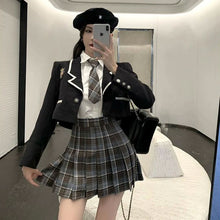画像をギャラリービューアに読み込む, 3点セット仮装 ハロウィンJK制服スーツカレッジ風ジャケット シャツ チェック柄 プリーツスカートワンピース
