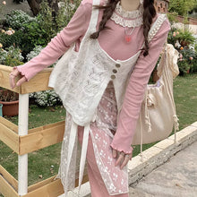 画像をギャラリービューアに読み込む, 3点セットアップキャミニットとレーススカートと长袖Tシャツかわいいセットガーリー