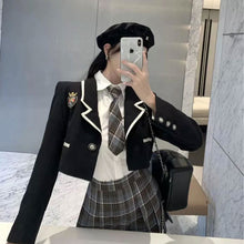 画像をギャラリービューアに読み込む, 3点セット仮装 ハロウィンJK制服スーツカレッジ風ジャケット シャツ チェック柄 プリーツスカートワンピース