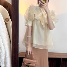 画像をギャラリービューアに読み込む, 韓国っぱ半袖 おしゃれアーリボンブラウスシャツトップスファッション通勤シャツ