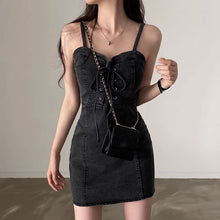 画像をギャラリービューアに読み込む, 韓国ファッションノースリーブデニム キャミソールワンピースレデイーズ