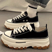 画像をギャラリービューアに読み込む, 韓国っぽ厚底白シューズカジュアルスポーツキャンバスシューズ韓国ストリートレースアップ シューズ