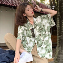 画像をギャラリービューアに読み込む, 原宿系水墨画タイダイ半袖花柄シャツトップスレデイーズ