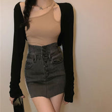 画像をギャラリービューアに読み込む, 韓国風ハイウエストデニムスカートミニ丈スカートレデイーズ