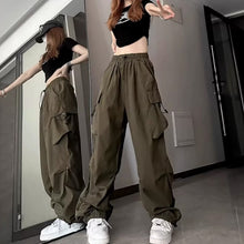 画像をギャラリービューアに読み込む, ジャズダンス用 レディース ヒップホップ カーゴパンツ アメリカンリトロ ワイドレッグ スウェットパンツ