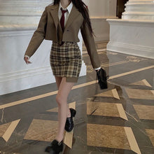 画像をギャラリービューアに読み込む, カレッジスタイルスーツ英国風夏 3点セット ジャケット シャツ スカート韓国っぽ