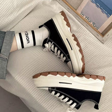 画像をギャラリービューアに読み込む, 韓国っぽ厚底白シューズカジュアルスポーツキャンバスシューズ韓国ストリートレースアップ シューズ