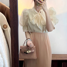 画像をギャラリービューアに読み込む, 韓国っぱ半袖 おしゃれアーリボンブラウスシャツトップスファッション通勤シャツ