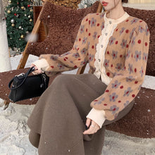 画像をギャラリービューアに読み込む, レトロ花の継ぎ合わせニットセーターショート長袖トップスフレンチレトロトップス