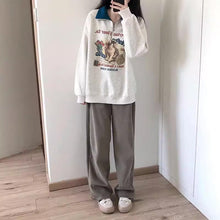 画像をギャラリービューアに読み込む, レトロカレッジラペル猫パーカーゆったりとした長袖ハーフジップかわいい漫画トップス