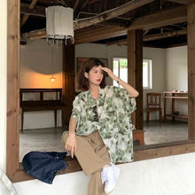 画像をギャラリービューアに読み込む, 原宿系水墨画タイダイ半袖花柄シャツトップスレデイーズ