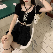 画像をギャラリービューアに読み込む, 韓国っぱフリル ギャザー キャミソールTシャツ半袖スリムサマーデザインショート丈トップス2点セット