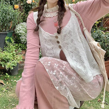 画像をギャラリービューアに読み込む, 3点セットアップキャミニットとレーススカートと长袖Tシャツかわいいセットガーリー