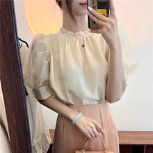 画像をギャラリービューアに読み込む, 韓国っぱ半袖 おしゃれアーリボンブラウスシャツトップスファッション通勤シャツ