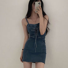 画像をギャラリービューアに読み込む, 韓国ファッションノースリーブデニム キャミソールワンピースレデイーズ