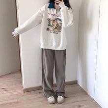 画像をギャラリービューアに読み込む, レトロカレッジラペル猫パーカーゆったりとした長袖ハーフジップかわいい漫画トップス