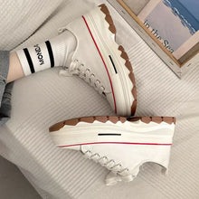 画像をギャラリービューアに読み込む, 韓国っぽ厚底白シューズカジュアルスポーツキャンバスシューズ韓国ストリートレースアップ シューズ