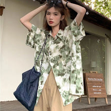 画像をギャラリービューアに読み込む, 原宿系水墨画タイダイ半袖花柄シャツトップスレデイーズ
