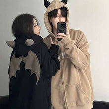 画像をギャラリービューアに読み込む, 新作ゆったりトップス小悪魔フードコート韓国版ゆったりカーディガン衛衣カップルファスナー付き帽子コート