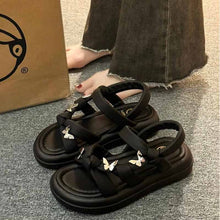 画像をギャラリービューアに読み込む, オールマッチファッションサンダルビーチシューズプラットフォームプラットフォームローマンシューズクロスベルト バタフライモチーフ プラットフォーム サンダル