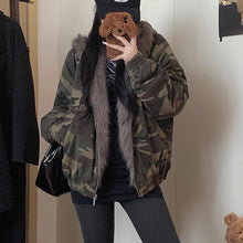 画像をギャラリービューアに読み込む, アウター レディース コート 帽子 フーディ ファー もこもこ 迷彩 ミリタリー パーカー 長袖 トップス 大きいサイズ あったたか 防寒 厚手 春 秋 冬 ガールズ ストリート系 カジュアル かわいい 秋冬新作 原宿系スタイル ファッション 韓国