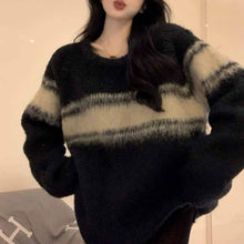 画像をギャラリービューアに読み込む, 新韓版セーターゆったりレトロストライプニットトップスジャケットで着やせセーター