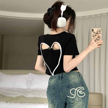画像をギャラリービューアに読み込む, 夏中空愛半袖 Tシャツレタープリントスリムトップス韓国ファッション韓流 Tシャツ