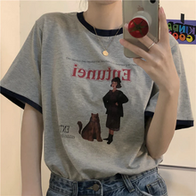 画像をギャラリービューアに読み込む, 新しいレトロプリントラウンドネックTシャツusedライクな配色デザイン半袖Tシャツ