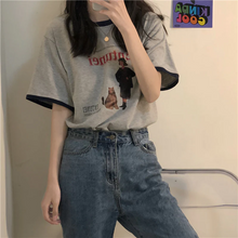 画像をギャラリービューアに読み込む, 新しいレトロプリントラウンドネックTシャツusedライクな配色デザイン半袖Tシャツ